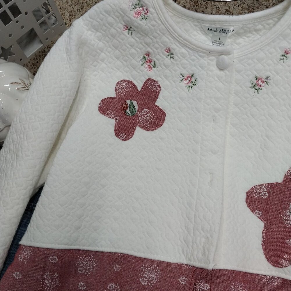 3733 Size Large Bali Studio Upcycled Shacket, in White and Red Print. - Picture 3 of 8
